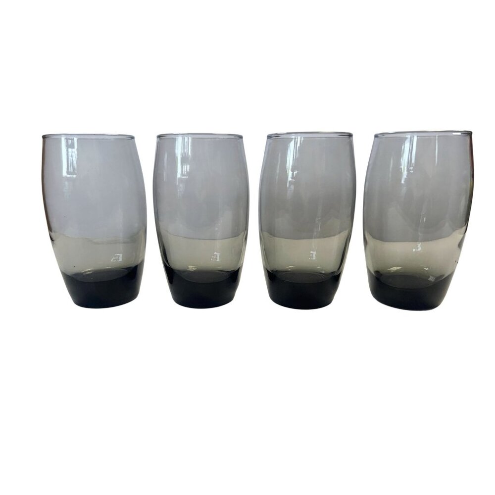 Drinking Water Ice Tea Glasses Roly Polly Grey Smoke Set 4 Vintage Ombre Heavy - Picture 6 of 8